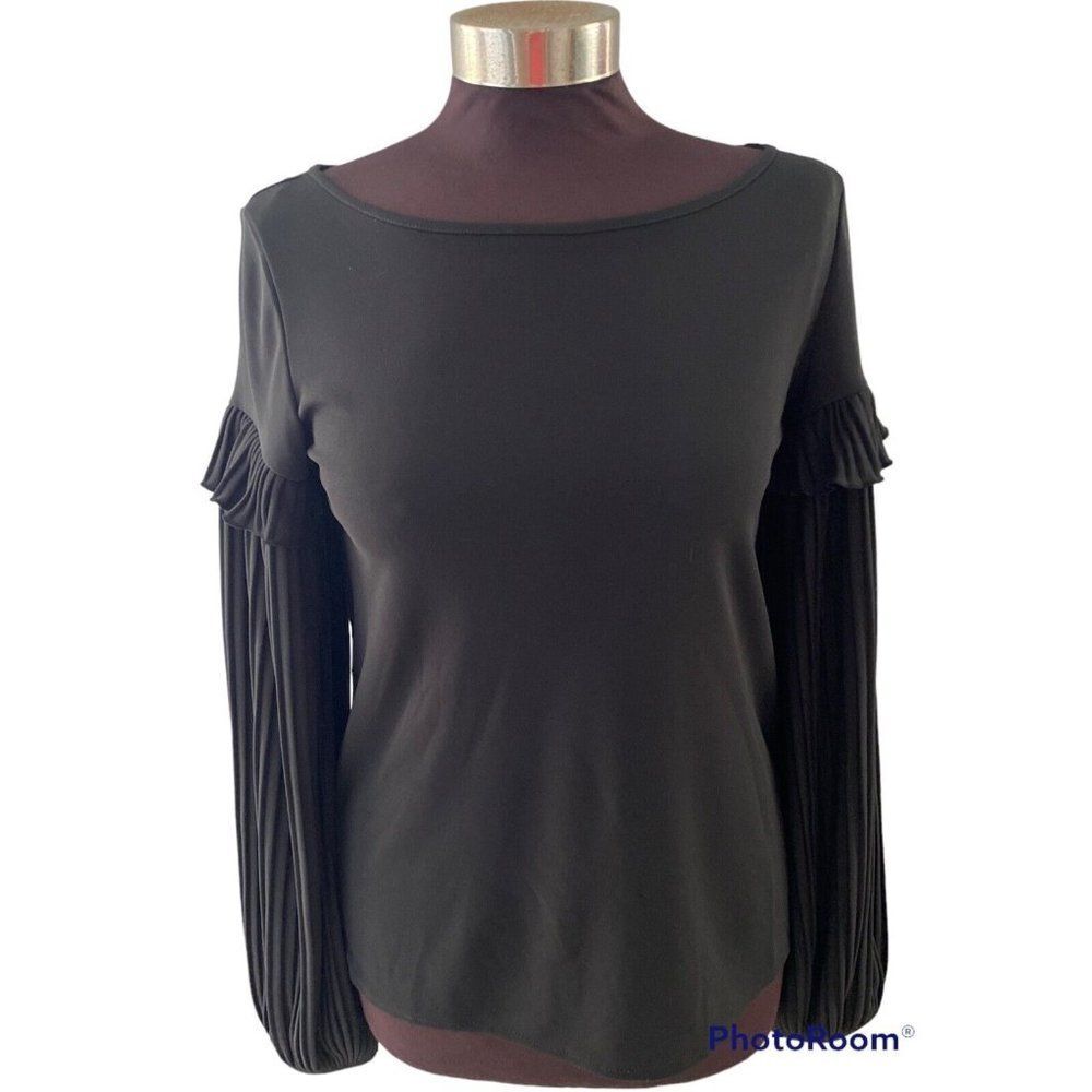 Banana Republic Black Poet Pleated Puff Ruffle Sleeve L/S Blouse Shirt XS Oversz